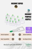 Profesyonel Seri Çatlak Karşıtı Selülit Vakum Destekli Masaj Aleti - 12+1 Parça Hacamat Kupa Seti - 1
