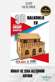 Yeni Sezon Eğitici Öğretici 3 Boyut Ahşap Puzzle Zeka Geliştirici Boyanabilir Oyun Maket Balkonlu Ev - 3