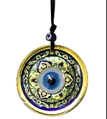 Lale desenli Nazar Boncuklu Altın Rengi Füzyon cam El İşçiliği 12x12 cm Duvar Süsü thumbnail 2