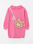 LCW Kids Pembe Kapüşonlu Baskılı Uzun Kollu Kız Çocuk Elbise - 4