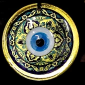 Lale desenli Nazar Boncuklu Altın Rengi Füzyon cam El İşçiliği 12x12 cm Duvar Süsü thumbnail 3