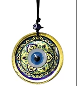 Lale desenli Nazar Boncuklu Altın Rengi Füzyon cam El İşçiliği 12x12 cm Duvar Süsü thumbnail 4