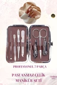 Premium Kalite Paslanmaz Çelik Uzun Ömürlü Uzun Ömürlü Deri Görünümlü 7 Parça Manikür Pedikür Seti - 1