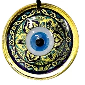 Lale desenli Nazar Boncuklu Altın Rengi Füzyon cam El İşçiliği 12x12 cm Duvar Süsü thumbnail 1