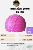 Premium Seri Su Geçirmez Bez Bone Havuz ve Deniz İçin İdeal Elastik Yüzme Şapkası Çift Paket - 1