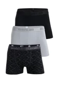Mercan Erkek Çok Renkli 3'lü Likralı Pamuklu Boxer (SİYAH GRİ UZAY) thumbnail 1