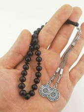 Mührü Süleyman Gümüş Püsküllü Sıkma Kehribar Tesbih thumbnail 1