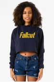Fallout Lettern Lacivert Kadın Crop Kapşonlu - 1