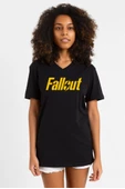 Fallout Lettern Siyah Kadın V yaka Tshirt thumbnail 1