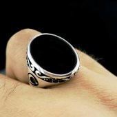 Ayyıldız Tasarımlı Siyah Oval Oniks Taşlı 925 Ayar Gümüş Yüzük thumbnail 2