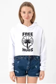 Free Facehugger Hugs Beyaz Optik Kadın Crop Kapşonlu thumbnail 1