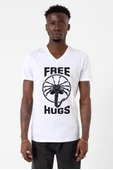 Free Facehugger Hugs Beyaz Erkek V yaka Tshirt - 1