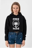 Free Facehugger Hugs Siyah Kadın Crop Kapşonlu thumbnail 1