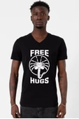 Free Facehugger Hugs Siyah Erkek V yaka Tshirt - 1