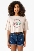 Christmas Holiday Wreath Bej Kadın Crop Tshirt - 1