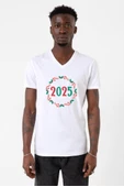 Christmas Holiday Wreath Beyaz Erkek V yaka Tshirt - 1