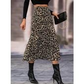 Lucky Life Lucky Life Lucky Life Kadın Yüksek Bel Leopar Desenli Midi Krep Etek - 1