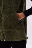 Kadın Haki Yeşil Dik Yaka Kalın Peluş Fermuarlı Yelek 24KYLKK215 thumbnail 6