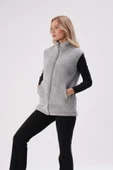 Kadın Gri Melanj Dik Yaka Kalın Peluş Fermuarlı Yelek 24KYLKK215 thumbnail 3