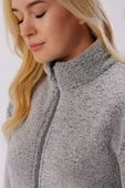 Kadın Gri Melanj Dik Yaka Kalın Peluş Fermuarlı Yelek 24KYLKK215 thumbnail 6