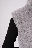 Kadın Gri Melanj Dik Yaka Kalın Peluş Fermuarlı Yelek 24KYLKK215 thumbnail 5