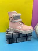 Günlük Kız Çocuk Rugan Bot Fermuarlı Lastik Bağcıklı Kürk ve Taş Detaylı Kaymaz Taban Bootie 391 - 2