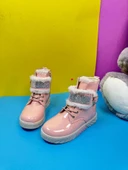 Günlük Kız Çocuk Rugan Bot Fermuarlı Lastik Bağcıklı Kürk ve Taş Detaylı Kaymaz Taban Bootie 391 - 4