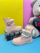 Günlük Kız Çocuk Rugan Bot Fermuarlı Lastik Bağcıklı Kürk ve Taş Detaylı Kaymaz Taban Bootie 391 - 3