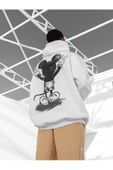 Beyazunısex Mickey Mouse Sırt Baskılı Oversize Kapüşonlu 3 Iplik Sweatshirt - 3