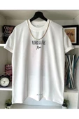 Unisex Beyaz Vivre La Vie Baskılı Oversize Bisiklet Yaka Penye  T-Shirt - 2