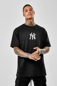 Unisex Oversize Newyork Baskı Siyah T-shirt - 1
