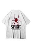 Unisex Spirit Basklı Beyaz Oversize Bisiklet Yaka Tshirt - 1