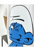Unisex Beyaz The Smurfs Şirinler Baskılı Oversize Bisiklet Yaka T-shirt - 4