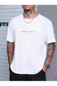 Erkek Beyaz Dreamer Baskılı Oversize Bisiklet Yaka T-shirt - 1