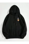 Siyah Unisex Kadın/Erkek Galaxy Gezegen Baskılı Oversize Kapüşonlu Sweatshirt - 2