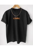 Unisex Siyah Romwe Baskılı Oversize T-shirt - 1