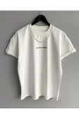 Beyaz Baskılı Unisex Oversize T-shirt - 1