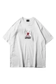 Unisex Spirit Basklı Beyaz Oversize Bisiklet Yaka Tshirt - 2