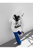 Beyazunısex Mickey Mouse Sırt Baskılı Oversize Kapüşonlu 3 Iplik Sweatshirt - 2