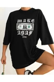Unisex Dolar Baskılı Oversize Siyah T-shirt - 1