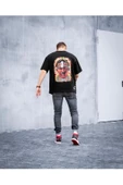 Erkek Siyah Samburu Sırt Baskılı Oversize Tshirt - 1