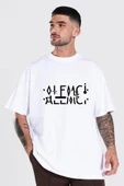 Unisex Beyaz Alemci Baskılı Katlamalı Bisiklet Yaka T-shirt - 1