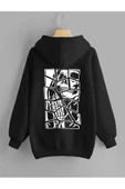 Siyah Skull Kurukafa Sırt Baskılı Oversize Kapüşonlu Sweatshirt thumbnail 1