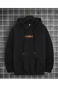 Erkek Siyah Romwe Baskılı Bisiklet Yaka Kapşonlu Sweatshirt - 1