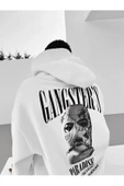 Erkek Beyaz Gangster Paradise Baskılı Oversize 3 Iplik Kapüşonlu Sweatshirt thumbnail 3