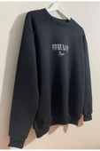 3 Iplik Oversize Vivre La Vie Basklı Siyah Unisex Sweatshirt thumbnail 4