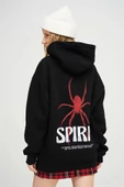 Siyah Unisex Spirit Kapüşonlu Oversize Sweatshirt thumbnail 4
