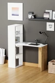 Fly Mobilya Star Raflı Çalışma Masası, Beyaz Meşe Kitaplıklı Bilgisayar Masası, Ofis Ders Laptop Masası - 2