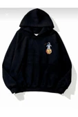 Siyah Gezegen Oversize Kapüşonlu Sweatshirt thumbnail 2