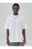Beyaz Oversize Düz T-shirt - 3